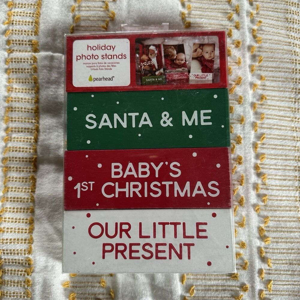 pearhead Holiday Photo Stands Set of 3 Baby's 1st Christmas Santa Photo Blocks